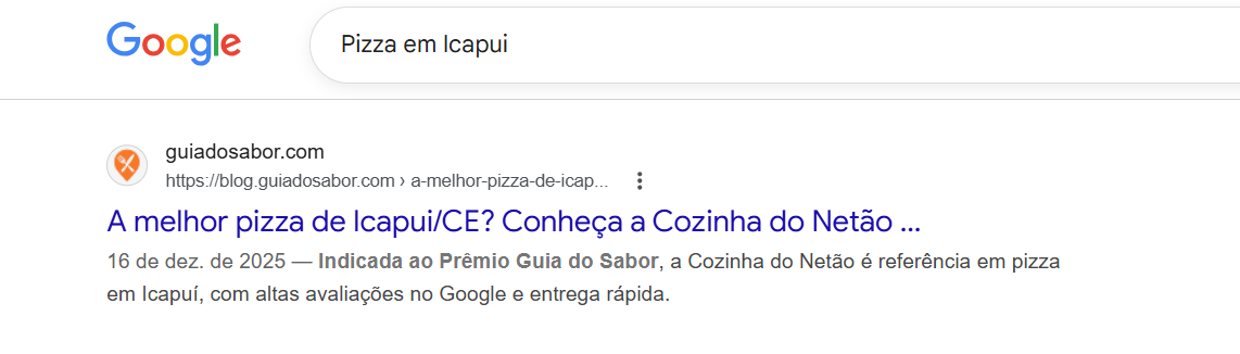 Google mostrando post do Guia do Sabor sobre a Cozinha do Netão