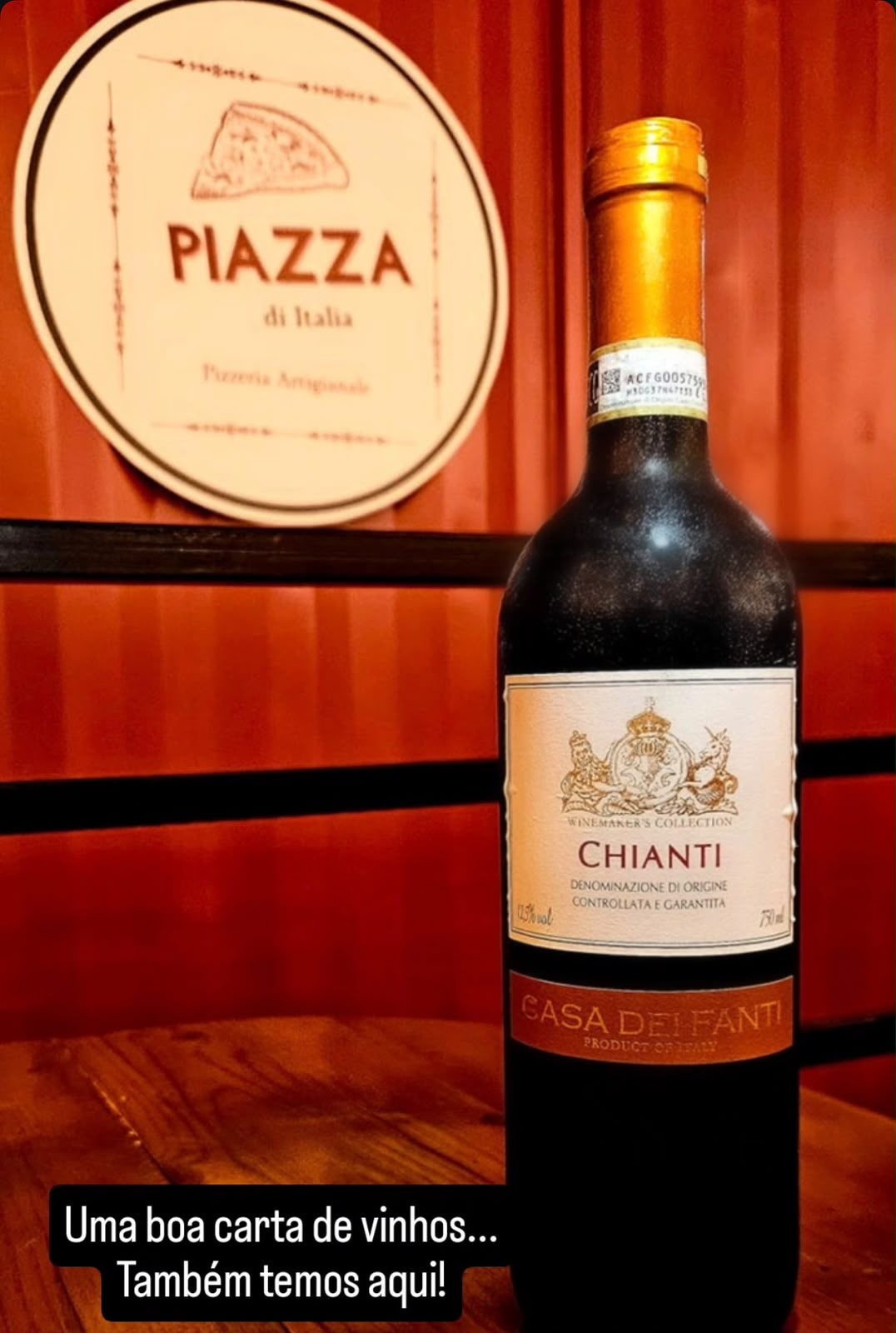 Vinho italiano Casa del Fanti Chianti na carta da Piazza di Itália, em Mossoró